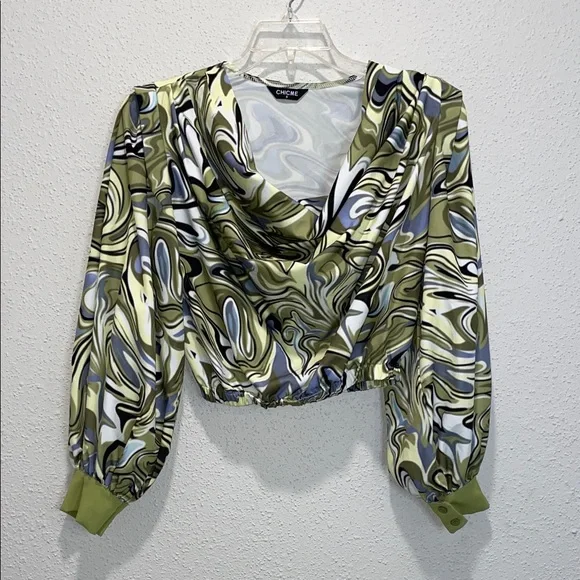 Chic Long Sleeve Swirl Green Top and Wide Leg Pant Set - Picture 5 of 7